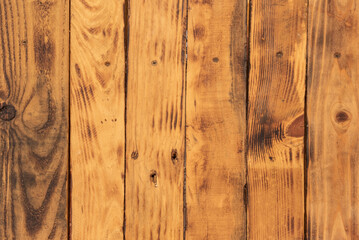Plank wood table top view with translucent varnish from above, vector wood background texture
