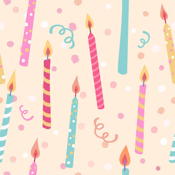 Seamless pattern with birthday colorful candles. Cartoon illustration