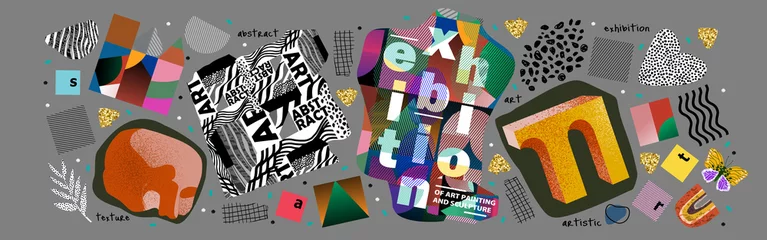 Foto op Plexiglas Abstract objects for an exhibition of music, art, painting, sculpture. Vector illustrations of geometric shapes, objects and lines for background, flyer or cover © Ardea-studio
