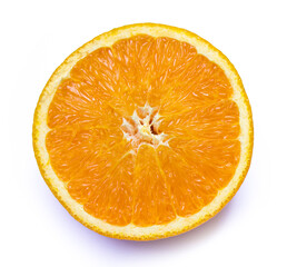 the sliced orange is lying on a white background