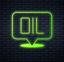 Glowing neon Word oil icon isolated on brick wall background. Vector