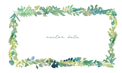 水彩画。水彩タッチの草木フレーム。緑の植物の装飾フレーム。リアルタッチの草木ベクターイラスト。Watercolor painting. Watercolor touch grass and trees frame. Green plants decoration frame. Realistic touch grass and trees vector illustration.