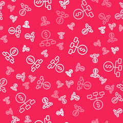 White line Dollar on top of financial hierarchy icon isolated seamless pattern on red background. Vector