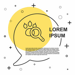 Black line Paw search icon isolated on white background. Magnifying glass with animal footprints. Random dynamic shapes. Vector