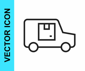 Black line Delivery cargo truck vehicle icon isolated on white background. Vector