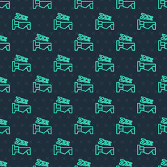 Green line Time to sleep icon isolated seamless pattern on blue background. Sleepy zzz. Healthy lifestyle. Vector