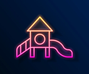 Glowing neon line Slide playground icon isolated on black background. Childrens slide. Vector
