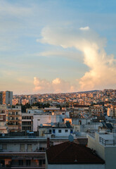 Beautiful cityscape of Thessaloniki city at sunset