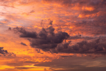 Beautiful orange clouds on sunset sky in Chapada dos Veadeiros