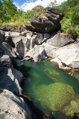 Beautiful view to green pool on rocky cerrado river