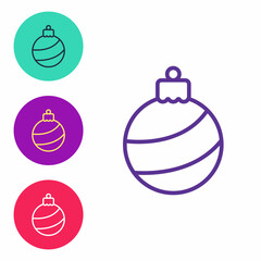 Set line Christmas ball icon isolated on white background. Merry Christmas and Happy New Year. Set icons colorful. Vector