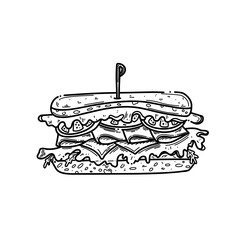 Hand drawn sandwich sketch illustration. Sandwich doodle illustration on white background