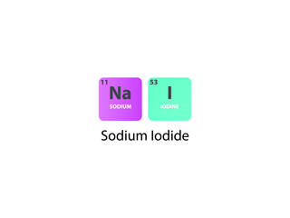 Obraz premium NaI Sodium Iodide molecule. Simple molecular formula consisting of Sodium, Iodine elements. Chemical compound simplified structure on white background.