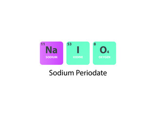 NaIO4 Sodium Periodate molecule. Simple molecular formula consisting of  Sodium, Iodine, Oxygen elements. Chemical compound simplified structure on white background.