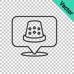 Black line Thimble for sewing icon isolated on transparent background. Vector