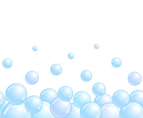 Soap bubbles pattern. Repeated horizontal foam decoration. Soap bubbles background. Vector