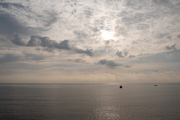 sea fishing boat with early morning sky 
