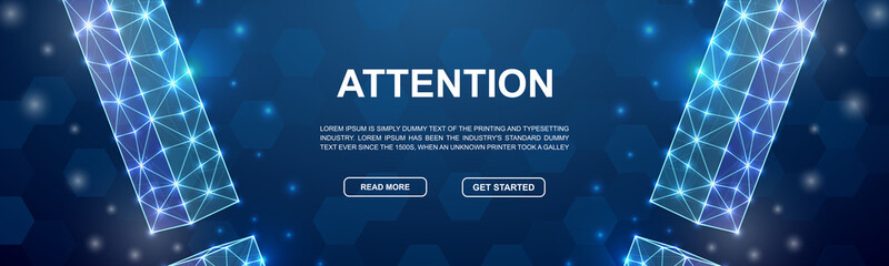 Exclamation mark polygonal symbol for head promotion banner. Horizontal low poly poster illustration. Attention design template illustration concept.