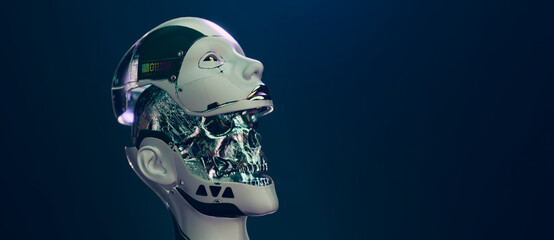 Cybernetic brain cyborg face futuristic female robotic head concept art of artificial intelligence...