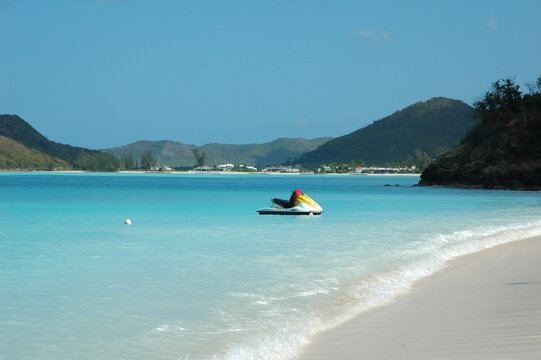 Personal Recreational Watercraft Floating On Gorgeous Turquois Caribbean Ocean
