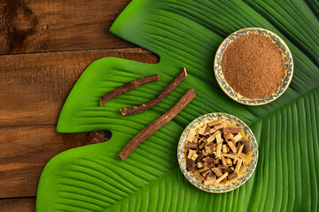 Ground stems of organic licorice - Glycyrrhiza glabra.