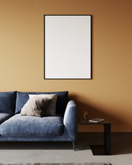 Mock-up frame in bright home interior background, 3d render