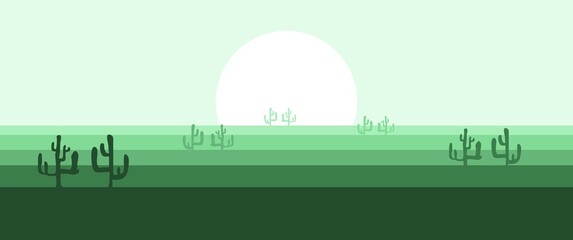 Cactus on a flat desert landscape flat design illustration, can be used for desktop background, dummy background, game assets, wallpaper.