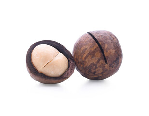 macadamia nuts and a metal key for opening nuts. nutritious and healthy snack.