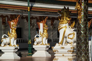 Group of Leo or lion serves as protection. Preserving the place at Wat Phra That Choeng Chum Worawihan It is an important sacred place of the house. couple from ancient times.