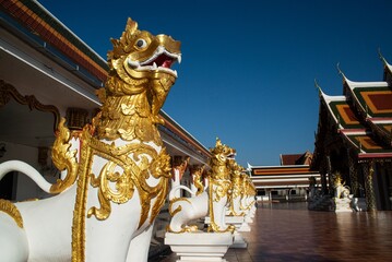 Group of Leo or lion serves as protection. Preserving the place at Wat Phra That Choeng Chum Worawihan It is an important sacred place of the house. couple from ancient times.