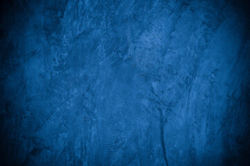 Old wall pattern texture cement blue dark abstract  blue color design are light with black gradient background.
