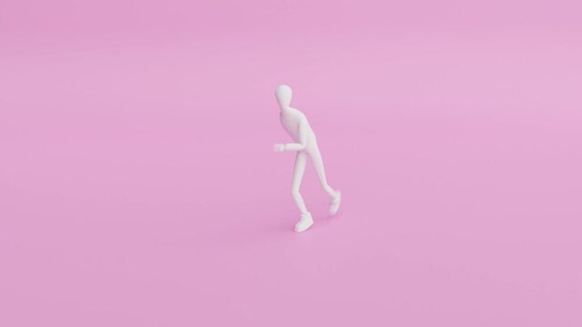 Against A Pink Backdrop Three-dimensional White Puppets Are Dancing. 3D Animation