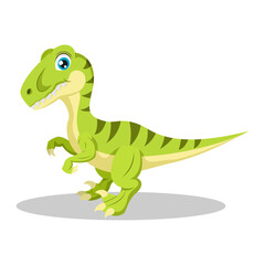 Cute green dinosaur cartoon on white background