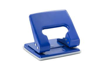 Hole puncher blue color isolated on white background.[Clipping path].