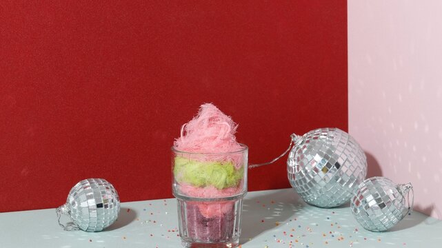 Three Color Cotton Candy or Rambut Nenek on a Glass
