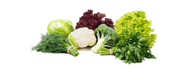 variety of fresh and ripe vegetables isolated on white. crop