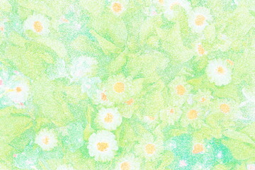 Fototapeta na wymiar Stippling art. Arrangement of white daisies. Floral background in dotwork style.