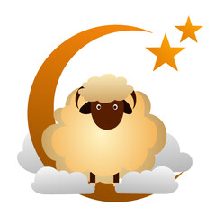 3D Golden Crescent Moon with Cartoon Sheep,Background for Eid-Al-Adha Mubarak.