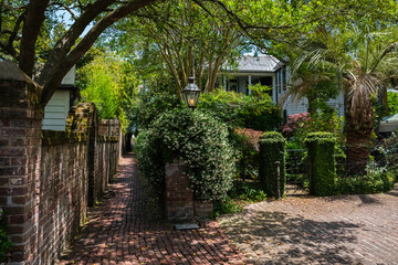 Cityscape of the historic French Quarter residential district in Charleston, South Carolina