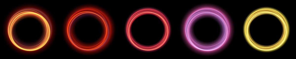 Set of red yellow pink circle ring frame backgrounds Use photoshop layer mode lighten, screen, linear dodge (add) to remove the background