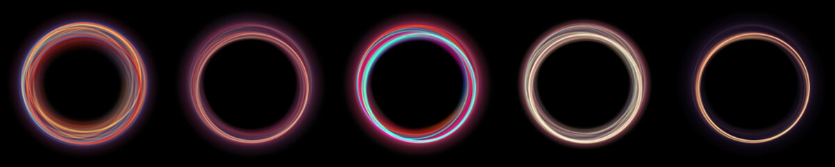 Set of colorful circle ring frame backgrounds. Use photoshop layer mode lighten, screen, linear dodge (add) to remove the background