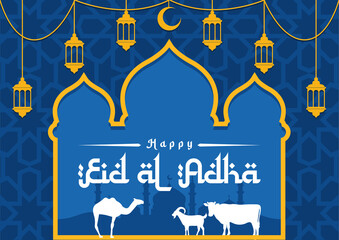 Eid al-Adha vector illustration. Fit for banner, cover, poster, flyer, backdrop, background. Eps 10. Islamic landscape background.