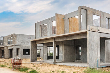 construction residential new house with prefabrication system in progress at building site