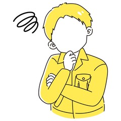 考え事をしている作業服を着た男性のイラスト