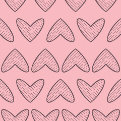 Romantic pattern with doodle hearts on white background for the design of textiles, bed linen, child clothing, wrapping paper. 