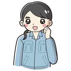 ガッツポーズをする作業服を着た女性のイラスト