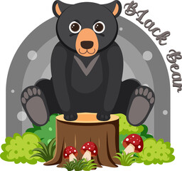 Cute black bear in cartoon flat style