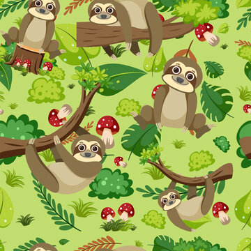 Cute sloth seamless pattern