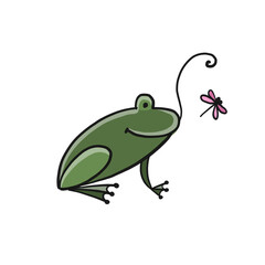 Little funny frog with fly. Isolated on white background. Cartoon for your design