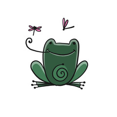 Little funny frog with fly. Isolated on white background. Cartoon for your design